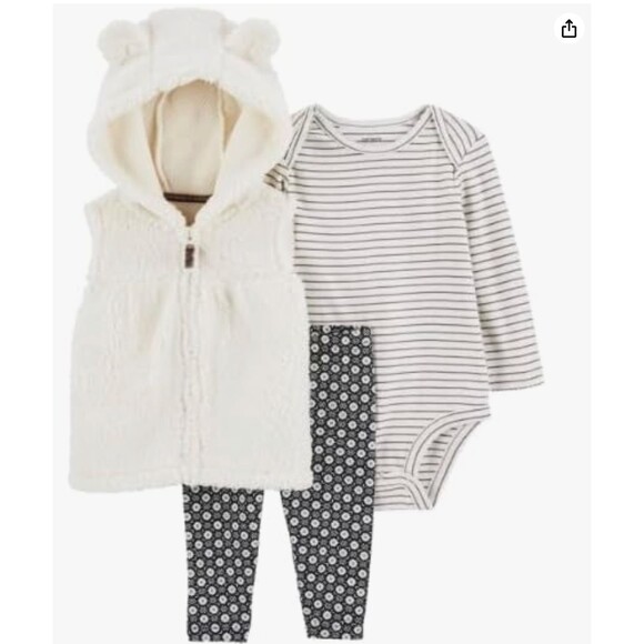 Carter's Baby Girls' 3 Piece Vest Little Jacket Set (White Sherpa, Newborn) - Picture 1 of 5